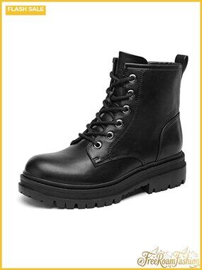 Lace-Up Combat Ankle Boots Faux Leather Lug Sole